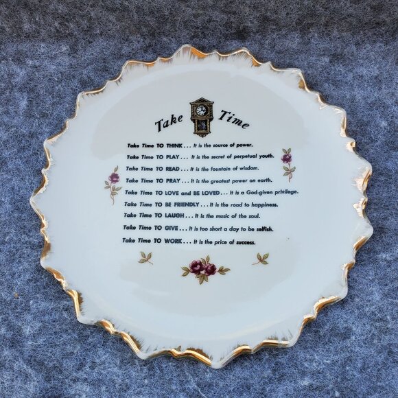 Vintage Ceramic "Take Time" Message Decorative Plate With Gold Trim MCM - Picture 1 of 4